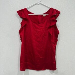 LOFT Ann Taylor Red Ruffle Sleeve Satin Blouse Womens Size S Workwear Date Night
